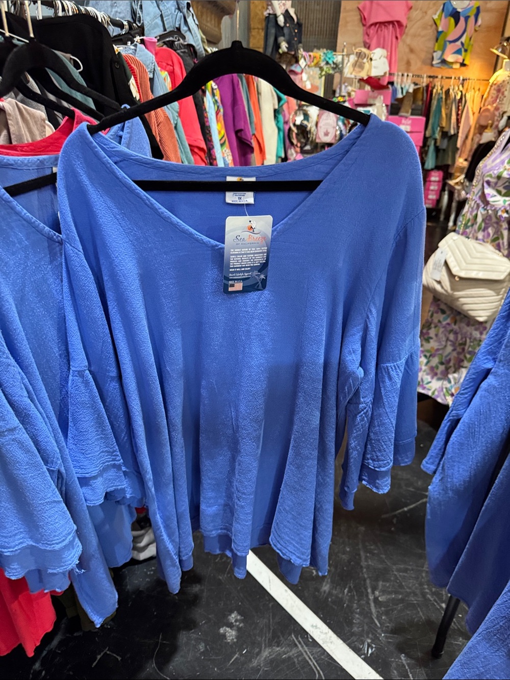 Sea Breeze Relaxed V-Neck Blue Cotton Top